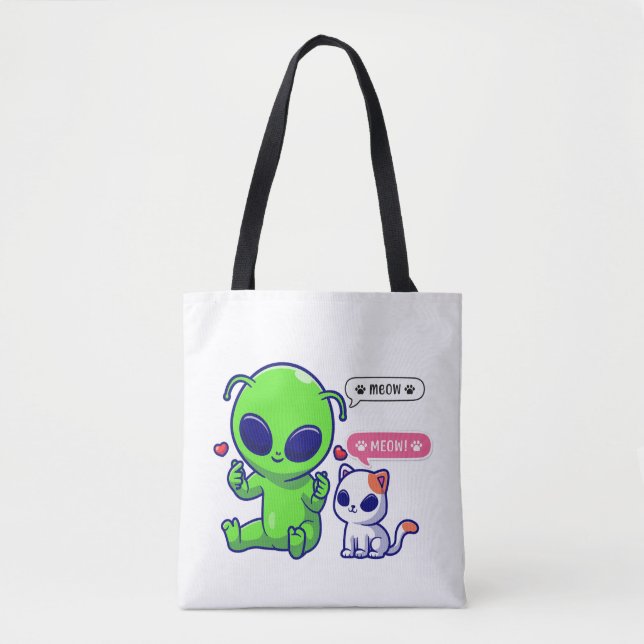 BOLSA TOTE GATO DE MEOW COM ALIENÍGENA (Frente)
