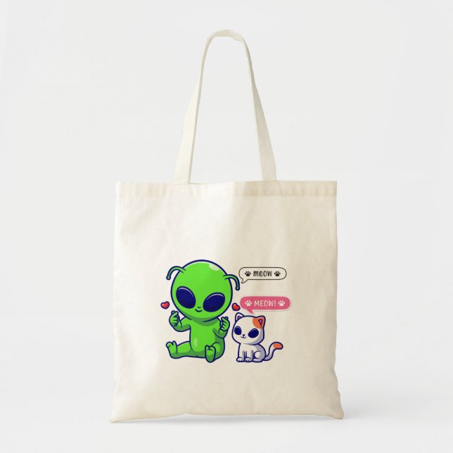 BOLSA TOTE GATO DE MEOW COM ALIENÍGENA (Frente)