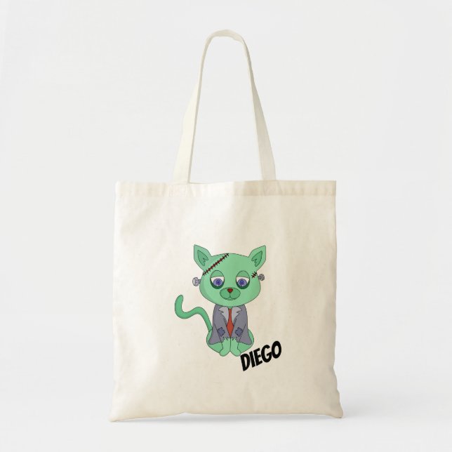 Bolsa Tote Gato de Monstro Personalizado - Adicione Seu Nome (Frente)