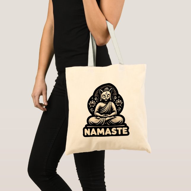 Bolsa Tote Gato de Namaste Yoga numa pose de Buda (Frente (produto))