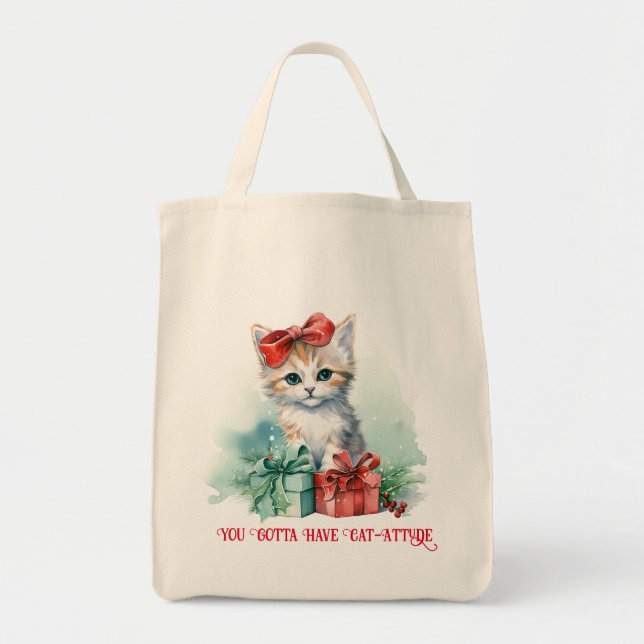 Bolsa Tote Gato de Natal (Frente)