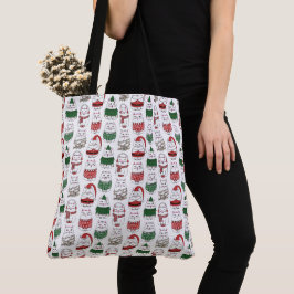 Bolsa Tote Gato de Natal bonito e engraçado