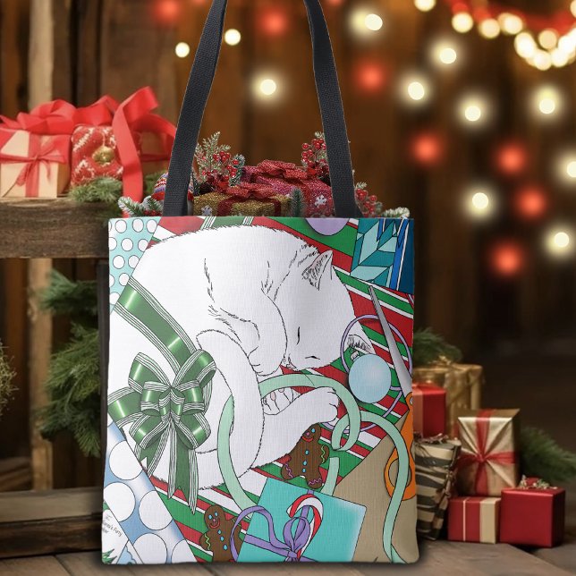 Bolsa Tote Gato de Natal Branco (Criador carregado)