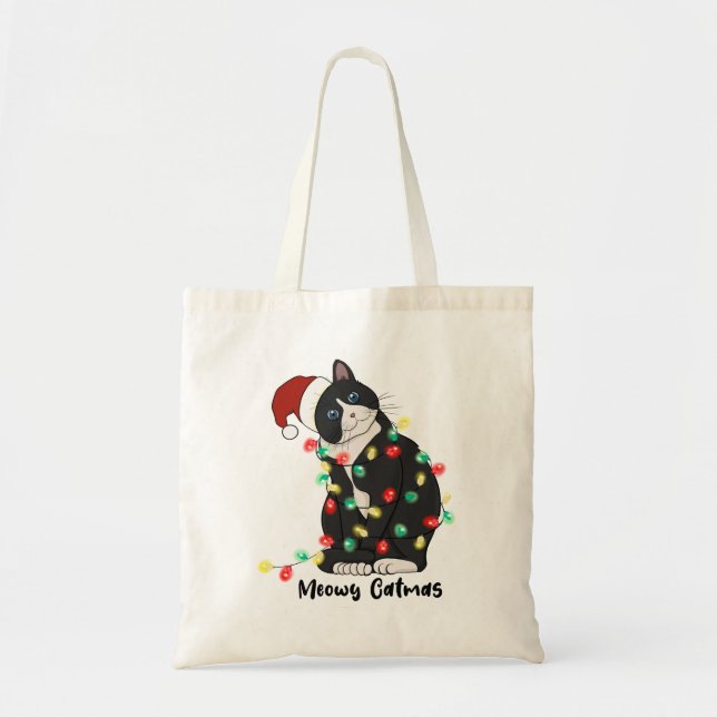 Bolsa Tote Gato de Natal de Feliz engraçado (Frente)