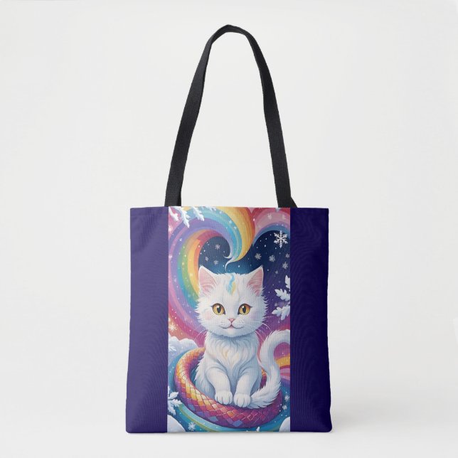 Bolsa Tote Gato de Natal de Neve Branca e Bonita (Frente)