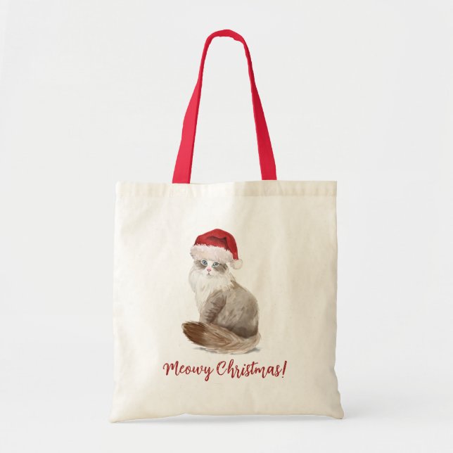 Bolsa Tote Gato de Natal Feliz e Feliz (Frente)