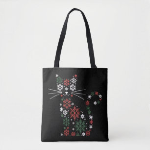 Bolsa Tote Gato de Natal Fez Flocos de Neve Gatos Divertidos