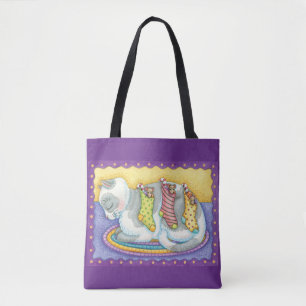 Bolsa Tote Gato de Natal Fofo Dormindo com Ratos em Meias