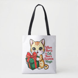 Bolsa Tote Gato de Natal Fofo Presente de Férias para Amante