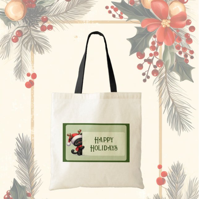 Bolsa Tote Gato de Natal giro - Saco de Natal Feliz (Criador carregado)