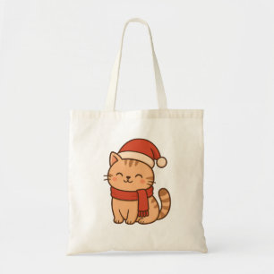 Bolsa Tote Gato de Natal Kawaii com Cachecol