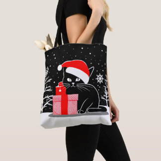 Bolsa Tote Gato de Natal Negro