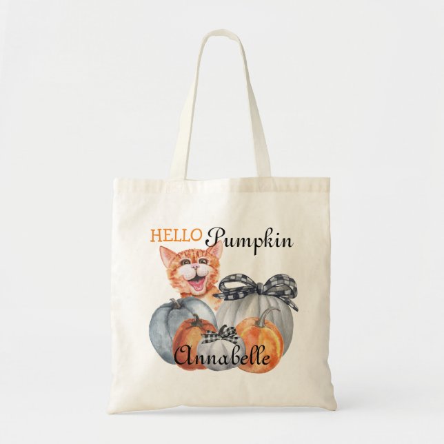 Bolsa Tote Gato-de-Obra-Laranja-Gato-de-Obra-Alô Nome Pumpkin (Frente)