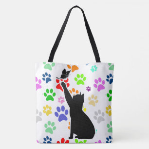 Bolsa Tote Gato de pata-branca perseguindo uma borboleta