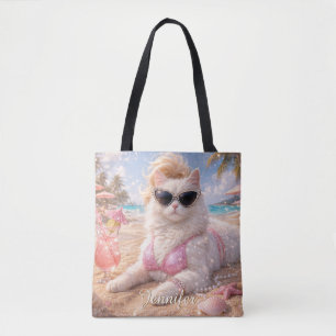 Bolsa Tote Gato de Praia Glamouroso com Óculos de Sol
