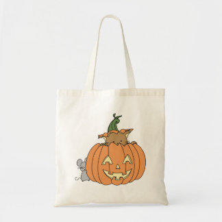 Bolsa Tote Gato de Queda em Pumpkin Jack’o’lantern e Rato