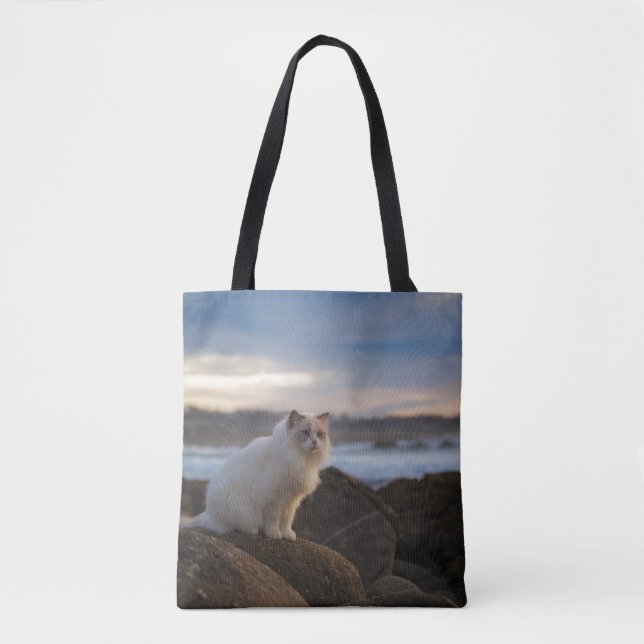 Bolsa Tote Gato de Ragdoll na praia (Frente)