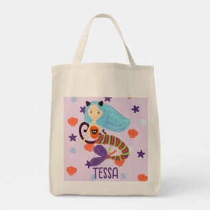Bolsa Tote Gato de Sereia de Pastel de Halloween Personalizad