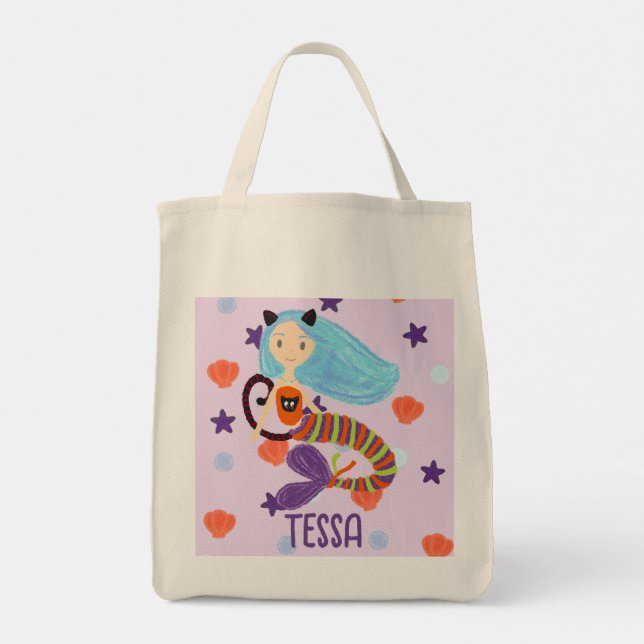 Bolsa Tote Gato de Sereia de Pastel de Halloween Personalizad (Verso)