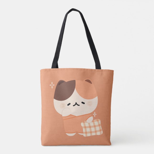Bolsa Tote Gato de Torta com Sono Bonito (Verso)