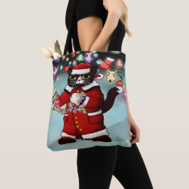 Bolsa Tote Gato de Tuxedo Bonito das Luzes de Natal