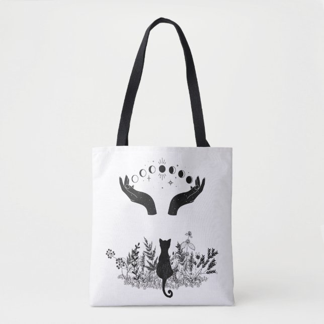 Bolsa Tote Gato de Vintage Celestial Moon Phases (Frente)