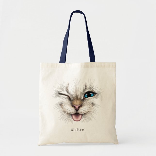 Bolsa Tote Gato de Winking de Nome Personalizado (Frente)