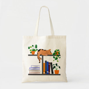 Bolsa Tote Gato Deitado em uma estante de livros, Livro de Ga