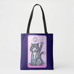 Bolsa Tote Gato Desenho Animado Bola de Discoteca Diversão Da