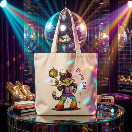Bolsa Tote Gato Disco Groovy dos Anos 70 Arte Felina Arco-Íri