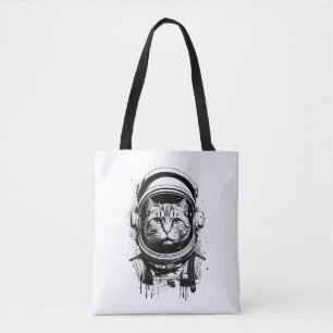 Bolsa Tote Gato do Astronauta Negro e Branco
