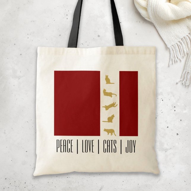 Bolsa Tote Gato Dourado Vermelho Moderno Natal (Criador carregado)