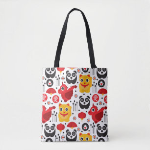 Bolsa Tote Gato, dragão, e panda afortunados de China