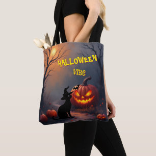 Bolsa Tote Gato e Abóbora Customizáveis de Halloween Assustad
