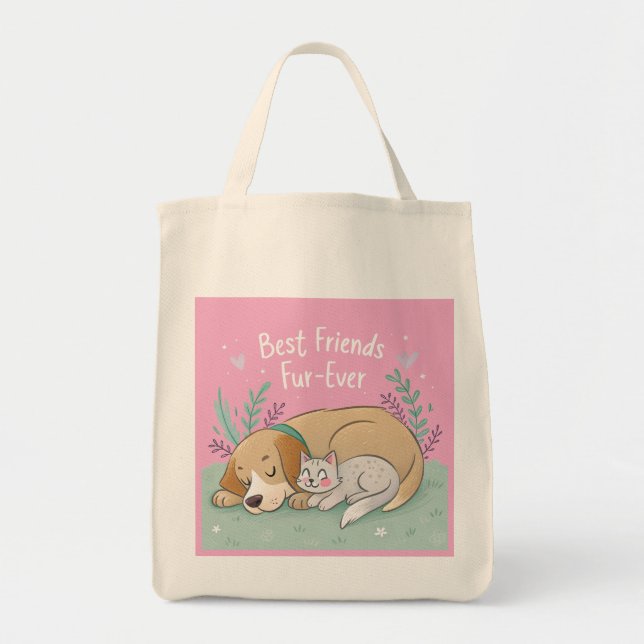 Bolsa Tote Gato e cachorro melhores amigos para sempre (Frente)