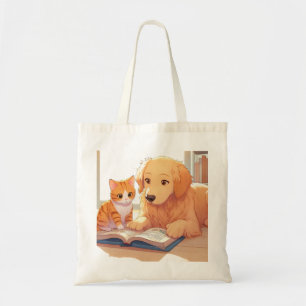 Bolsa Tote Gato e cão lendo um livro