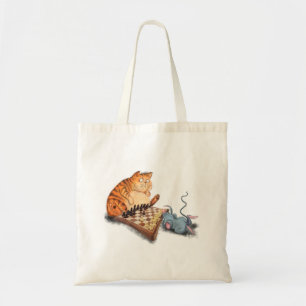 Bolsa Tote Gato e Rato Tocando Cartoon de Xadrez Engraçando