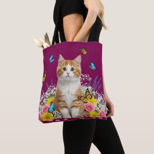 Bolsa Tote Gato e Saco de Borboleta
