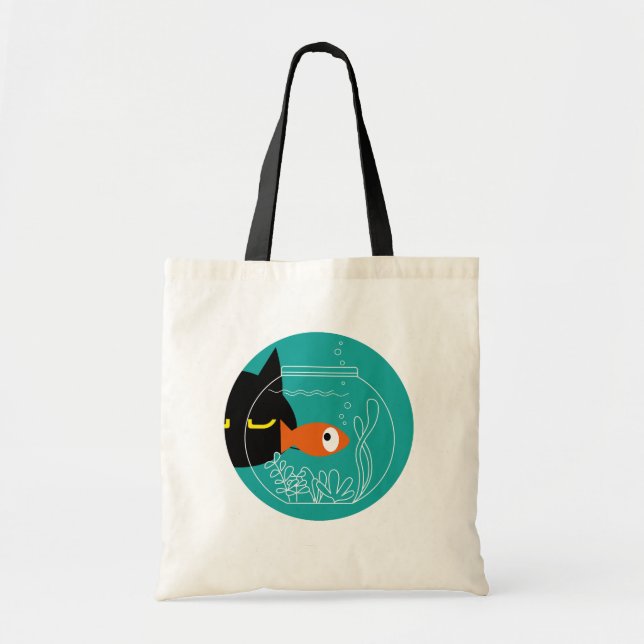 Bolsa Tote Gato e Saco de Peixe Engraçado - Kuro Catto + Kin- (Frente)