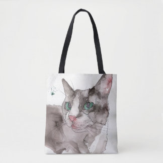 Bolsa Tote Gato em Aquarela