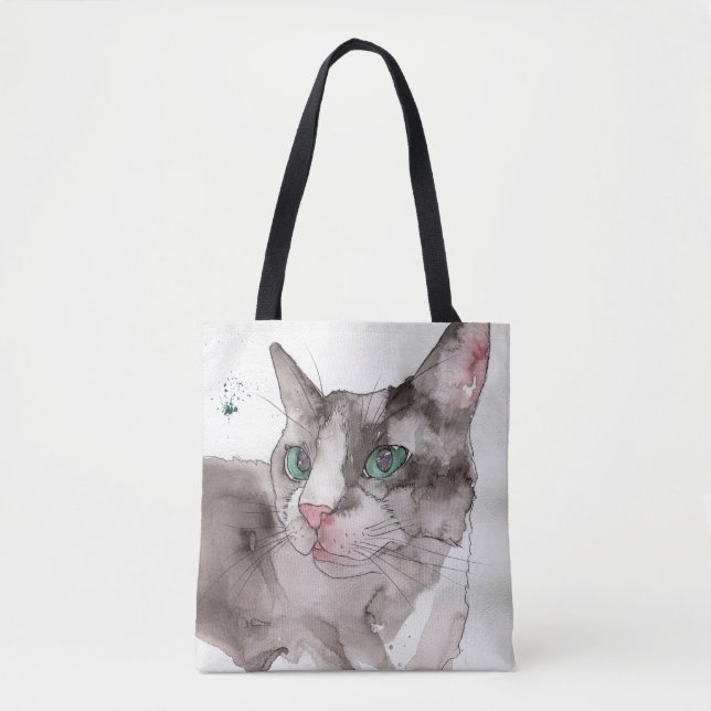 Bolsa Tote Gato em Aquarela (Frente)