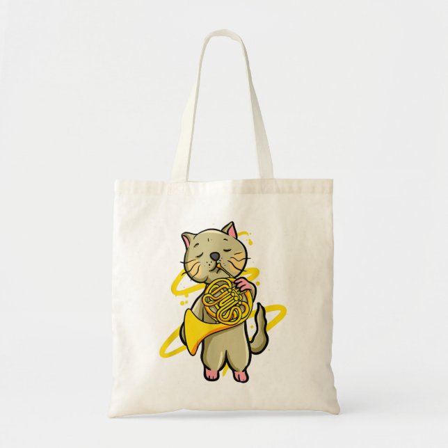 Bolsa Tote Gato Engraçado Brincando com o Instrumento Musical (Frente)
