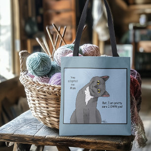 Bolsa Tote Gato Engraçado Dia das Mães Gato Cinza Azul