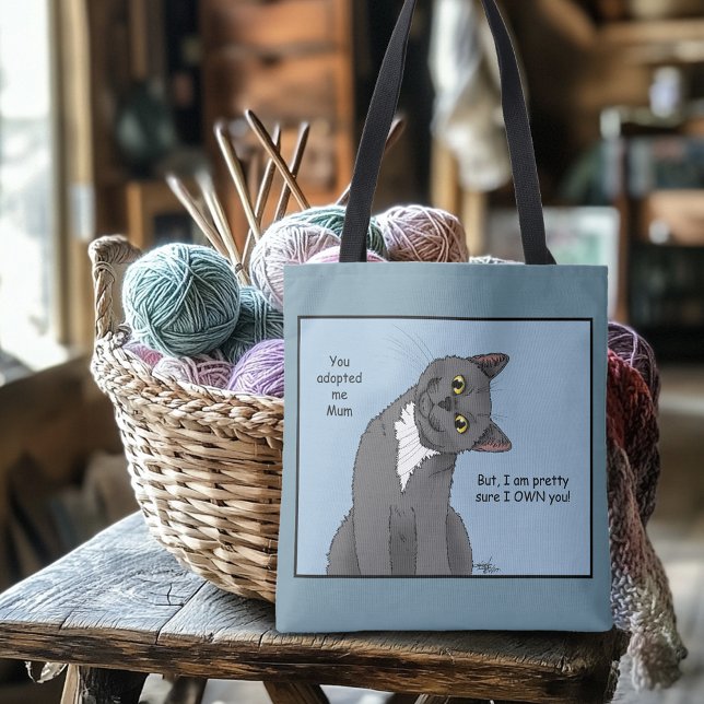 Bolsa Tote Gato Engraçado Dia das Mães Gato Cinza Azul (Criador carregado)