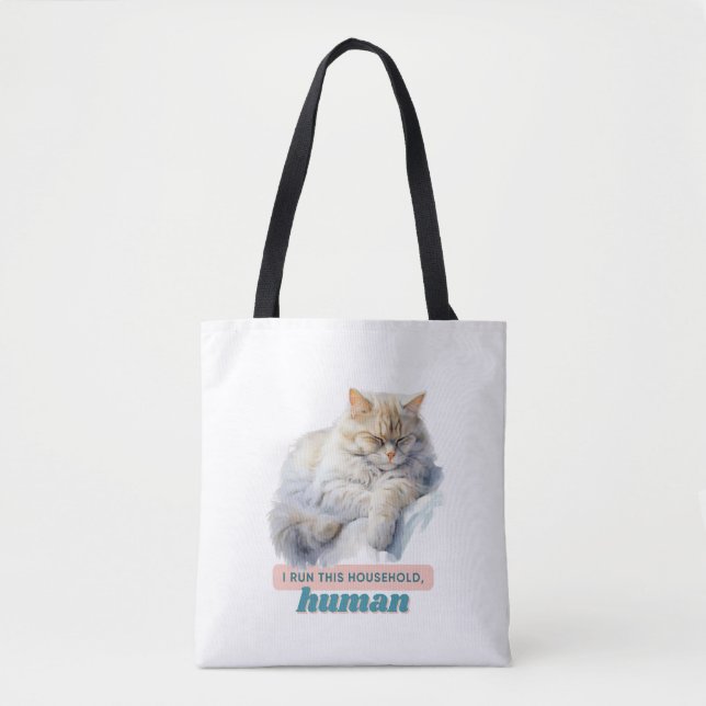 Bolsa Tote Gato Engraçado "Eu Lanço Esta Casa, Humana" (Frente)