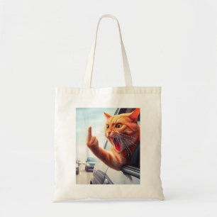 Bolsa Tote Gato Engraçado, Gato Hilário De Dedo Médio No Carr