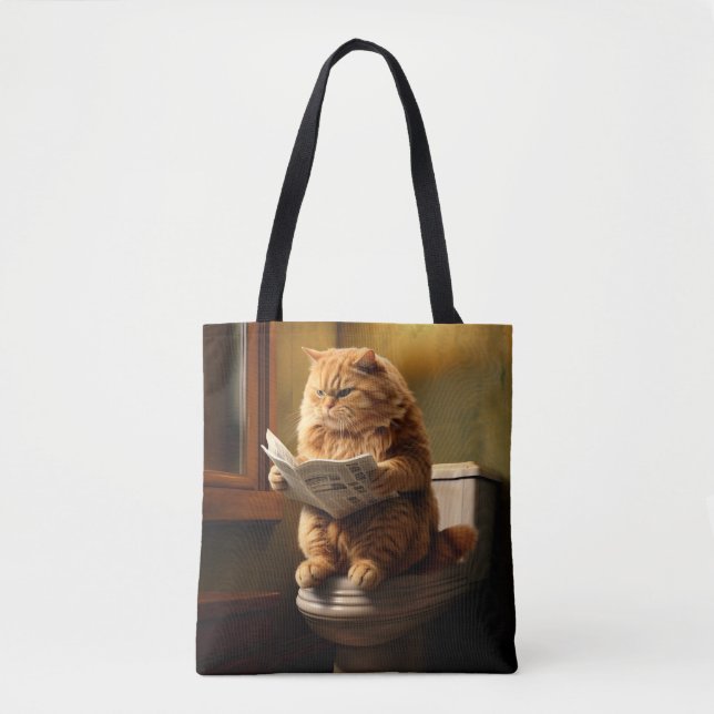 Bolsa Tote Gato Engraçado no Banheiro | Quirky Bathroom Humor (Frente)