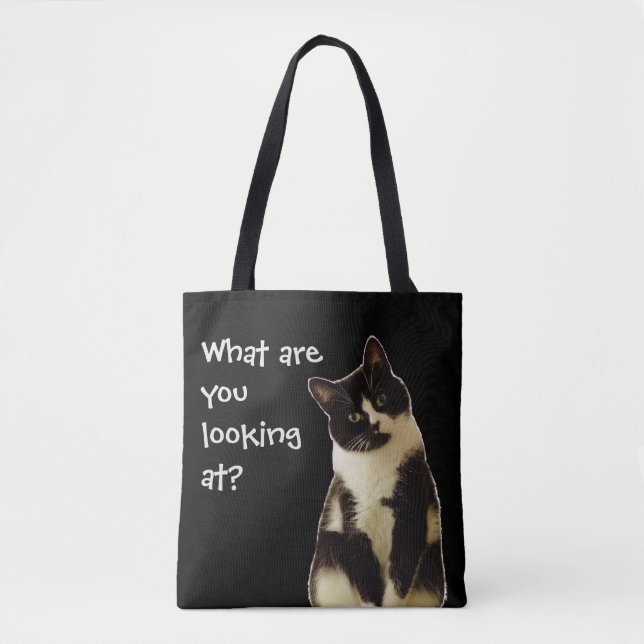 Bolsa Tote Gato Engraçado "O que você está olhando!" (Frente)