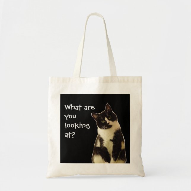 Bolsa Tote Gato Engraçado "O que você está olhando!" (Frente)