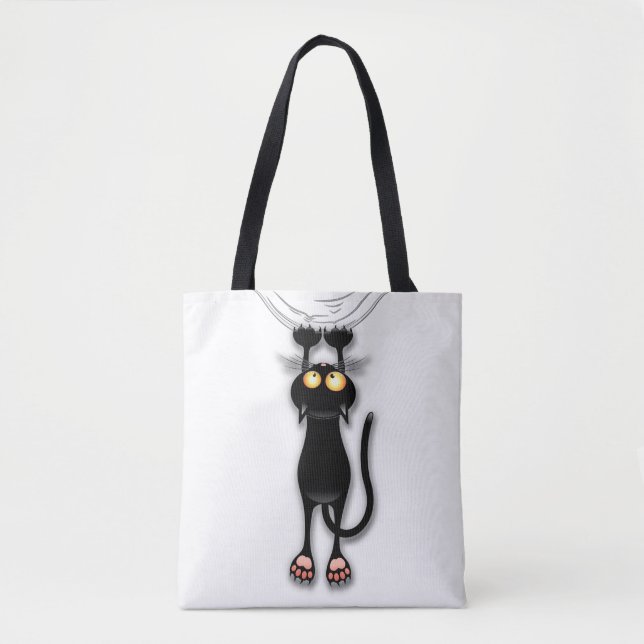 Bolsa Tote Gato engraçado Personagem arranhando Tecido (Frente)